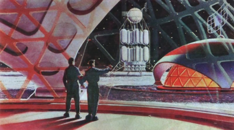 Illustration for article titled Helicópteros en la Luna y robots gigantes: así imaginaban los artistas soviéticos la vida en el espacio